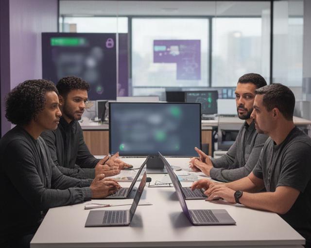Security architecture team reviewing encrypted messaging controls in an Allentown Pennsylvania office
