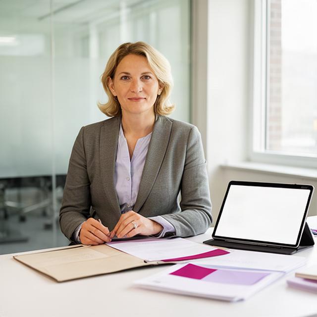 Remeca Eckstut preparing a compliance briefing in a bright law and technology workspace